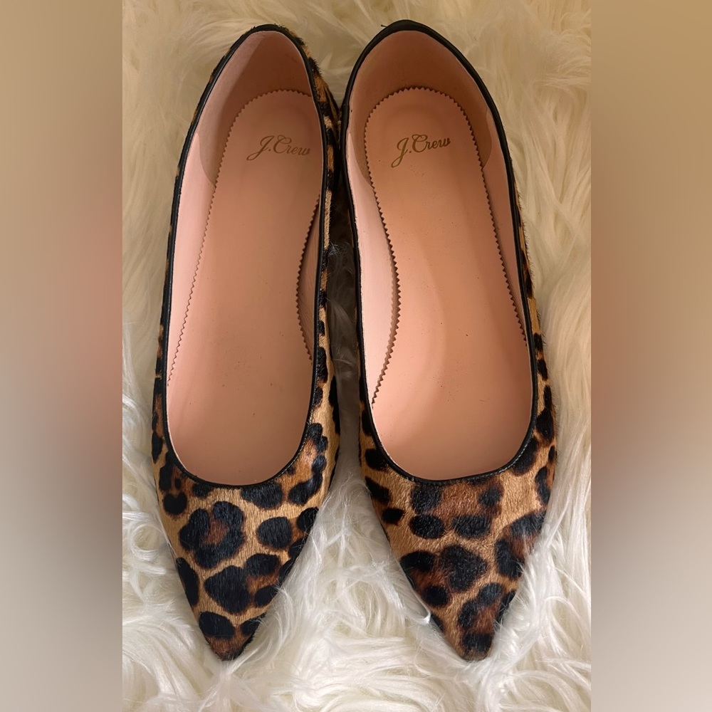 NWOB -J. CREW - Leopard Print a Faux Calf Hair Texture Flats Sz10